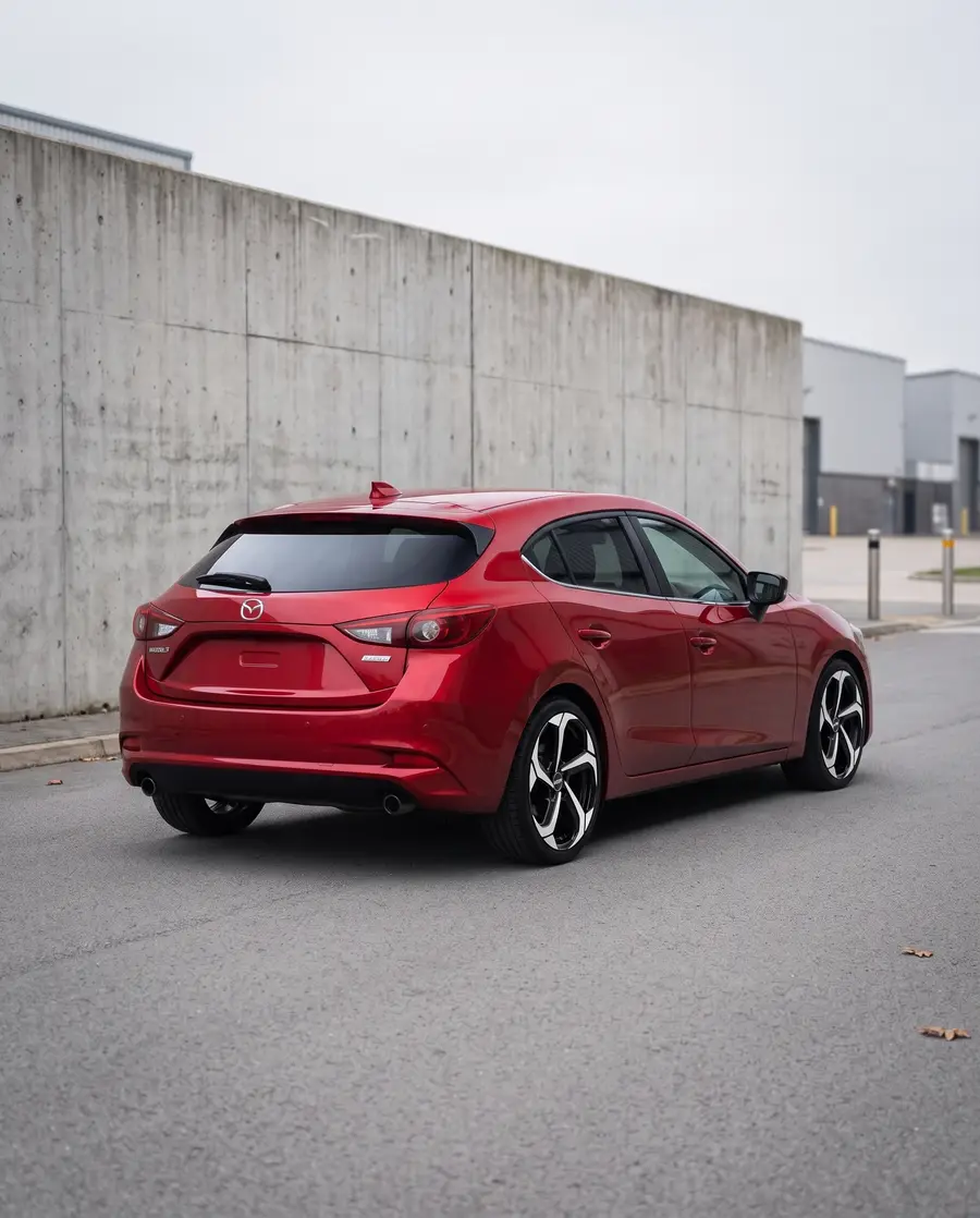 Mazda 3 rojo con AXYS LIG, en la calle